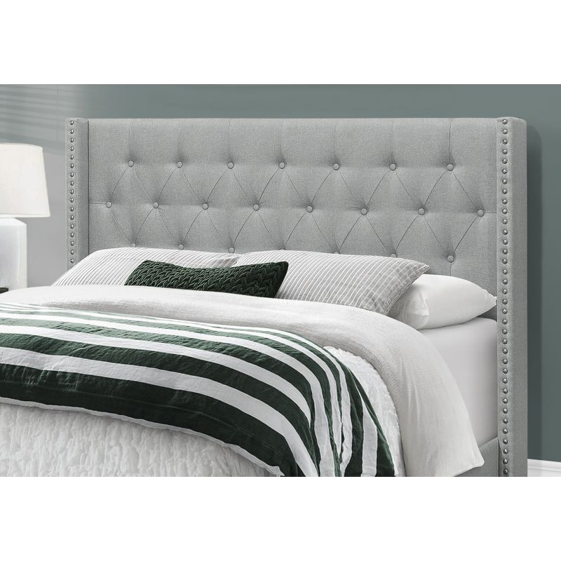 Bed - Queen Size / Grey Linen With Chrome Trim