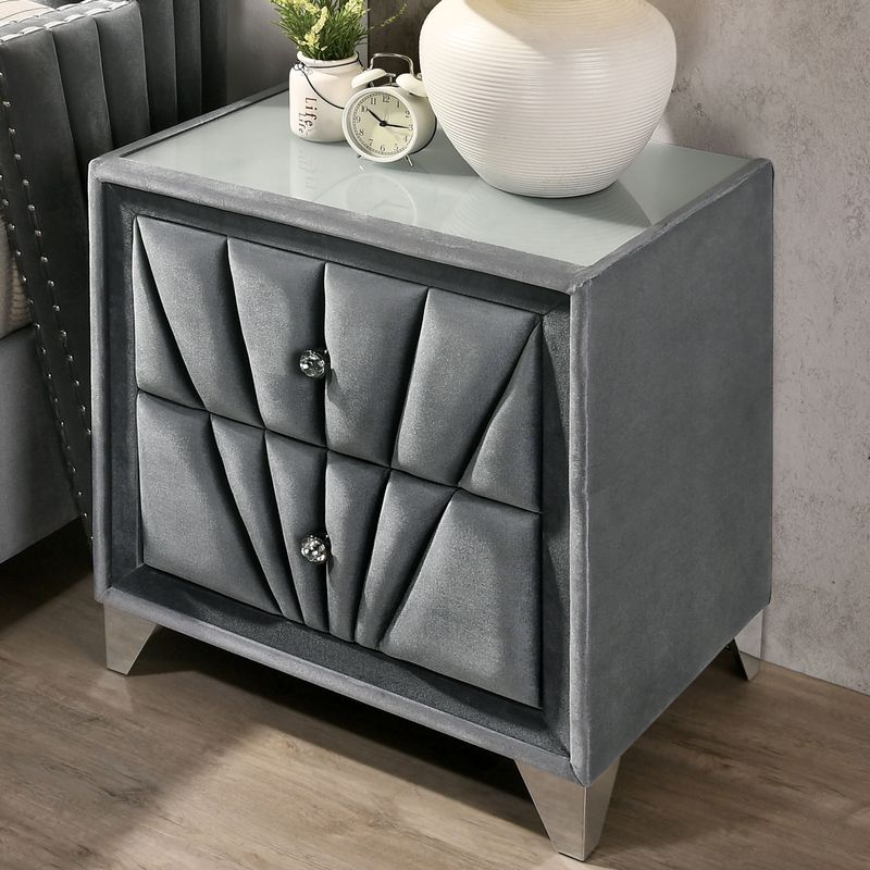 Transitional Fabric Upholstered 2-Drawer Nightstand in Gray