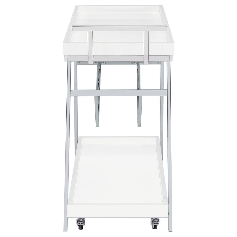 Kinney 2-tier Bar Cart with Storage Drawer White High Gloss and Chrome