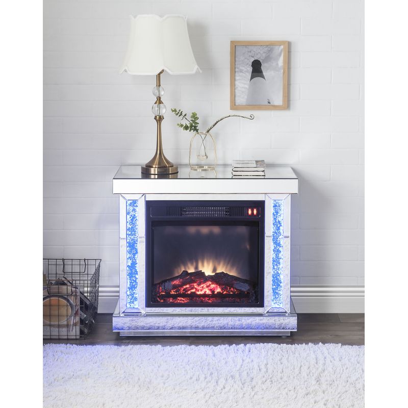 ACME Noralie Fireplace, LED, Mirrored & Faux Diamonds