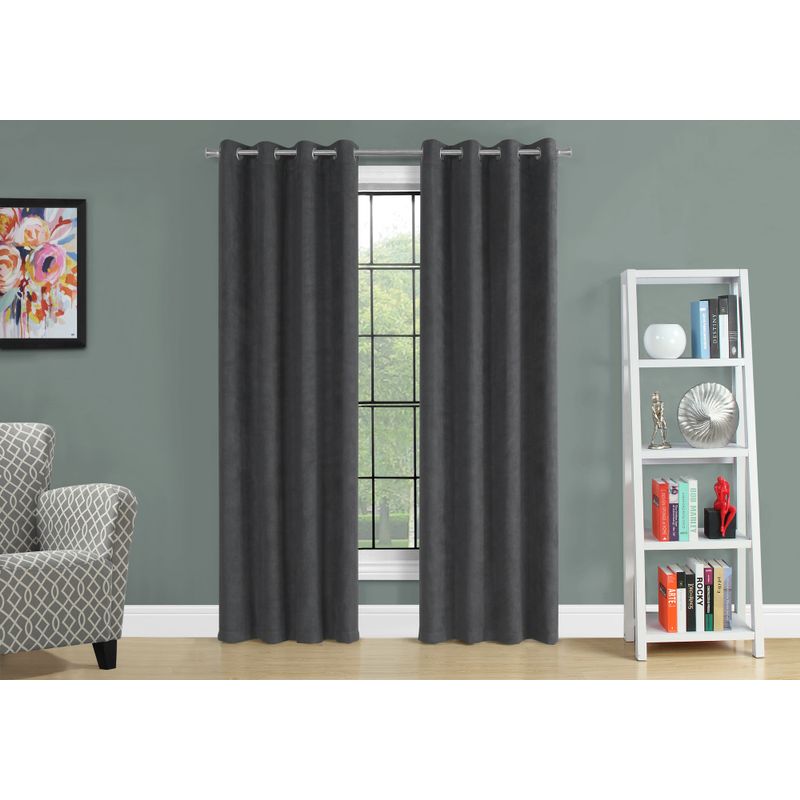 Curtain Panel/ 2pcs Set/ 54"W X 95"L/ Room Darkening/ Grommet/ Living Room/ Bedroom/ Kitchen/ Micro Suede/ Polyester/ Grey/ Contemporary/ Mo