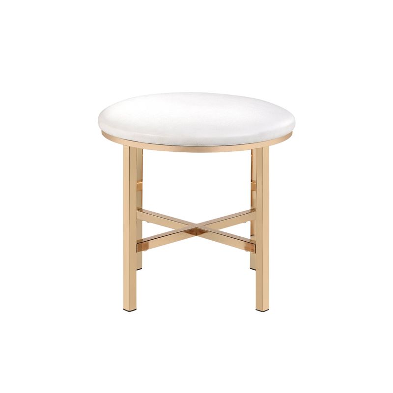 ACME Midriaks Mirror & Stool, Synthetic Leather, White & Gold Finish