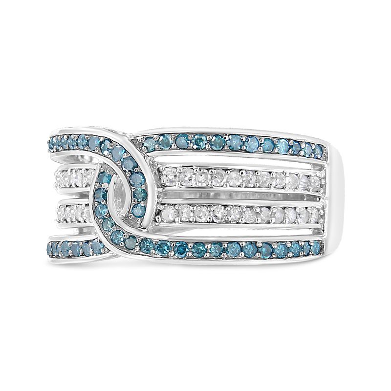 .925 Sterling Silver 1/2 Cttw White and Blue Color Treated Diamond Band Ring (H-I Color, I1-I2 Clarity) - Size 6