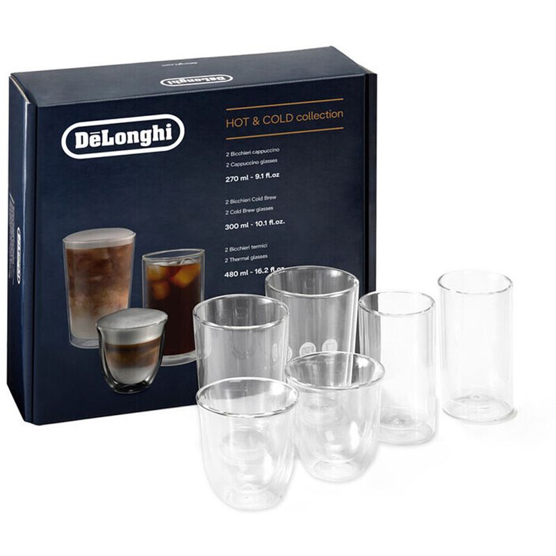 De'Longhi - Trio Gift Set of 2 Cappuccino Glasses, 2 Cold Brew Glasses Large, and 2 Thermal Glasses Large