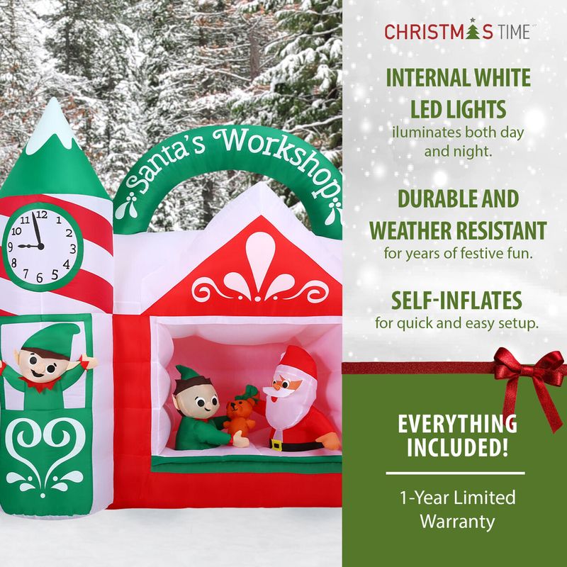 Christmas Time 7-Ft. Pre-Lit Inflatable Santa's Workshop Outdoor Christmas Decoration