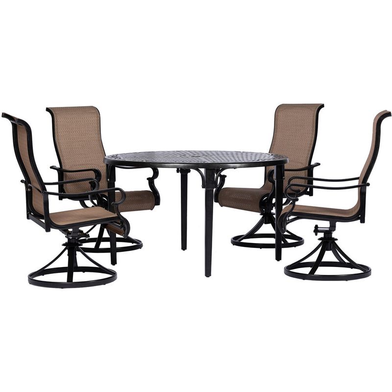 Brigantine 5pc: 4 Sling Swivel Chairs and 50" Round Cast Table