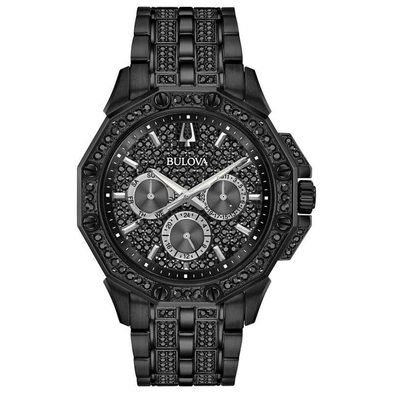 Bulova - Mens Black IP & Black Swarovski Crystal Watch