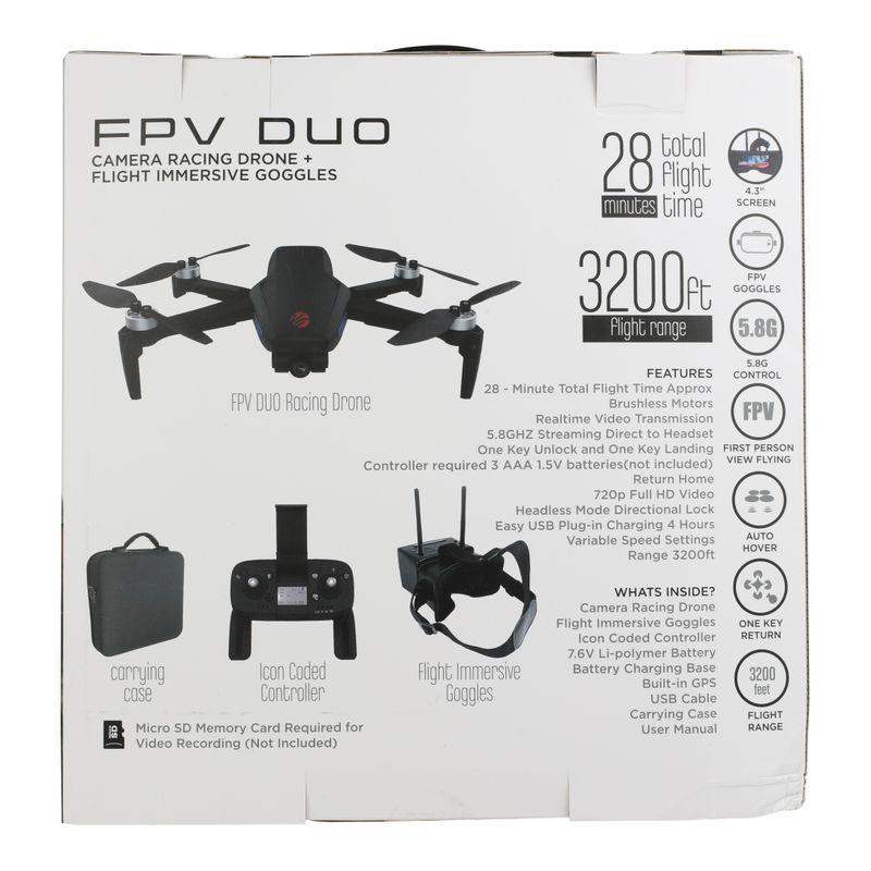 Vivitar - GPS FPV Duo Camera Racing Drone w/ Flight Immersive Goggles