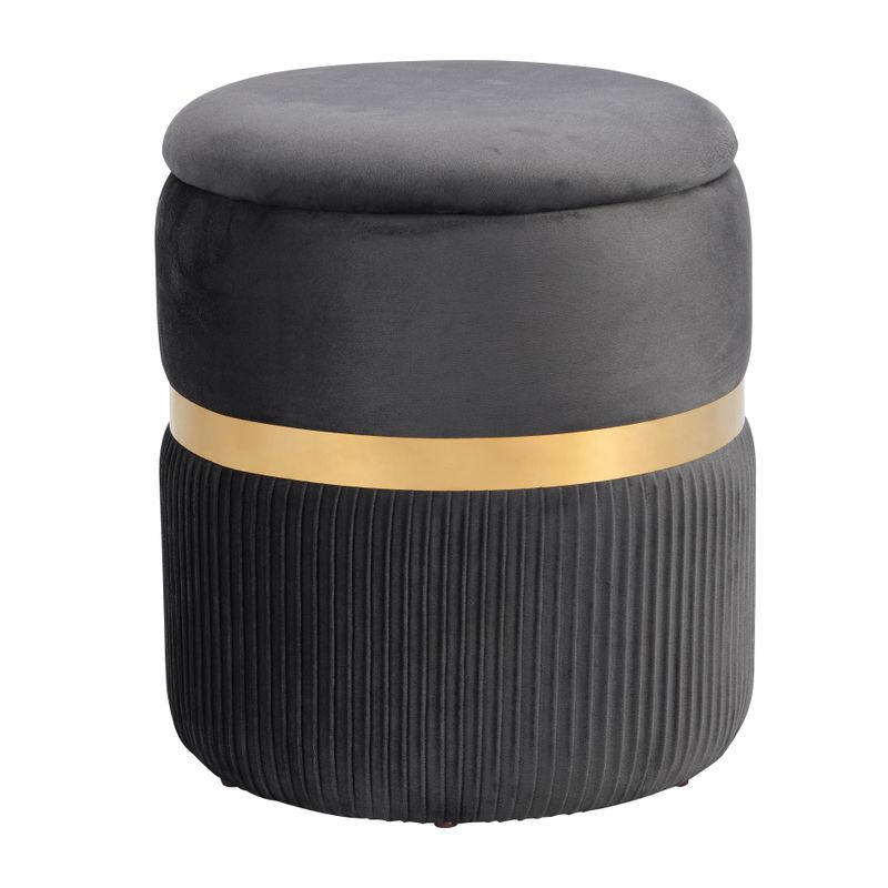 Modern Velvet Round Ottoman with Storage, Grey