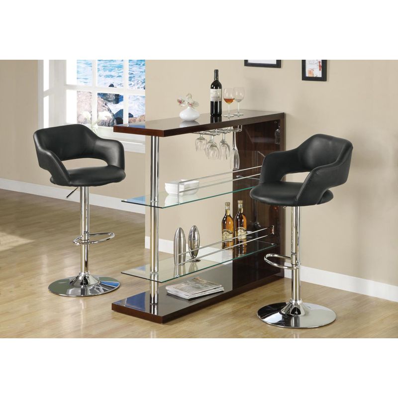 Bar Stool/ Swivel/ Bar Height/ Adjustable/ Metal/ Pu Leather Look/ Black/ Chrome/ Contemporary/ Modern