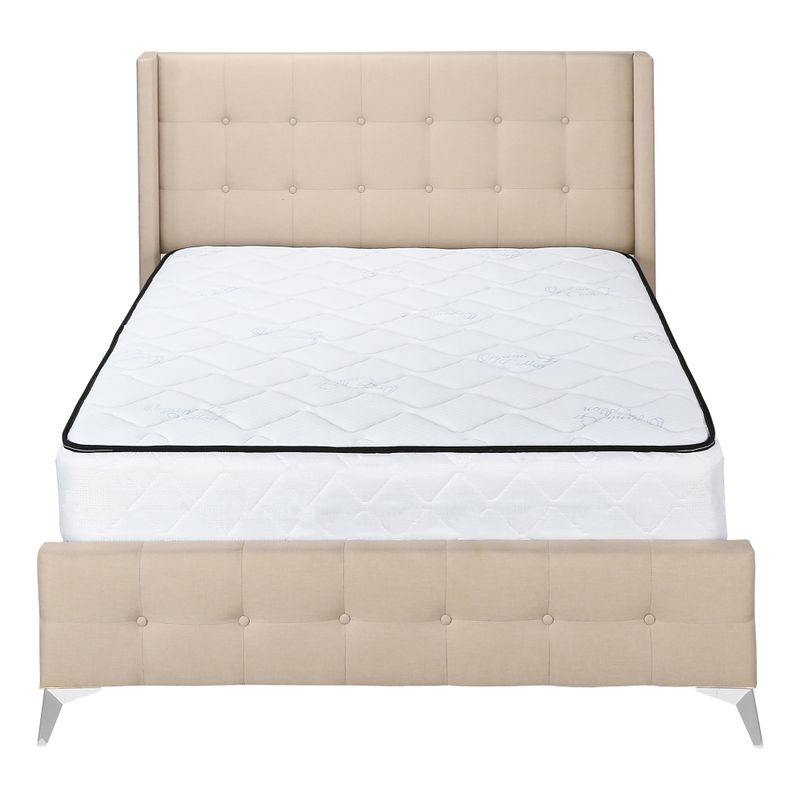 Bed - Queen Size / Beige Linen With Chrome Metal Legs