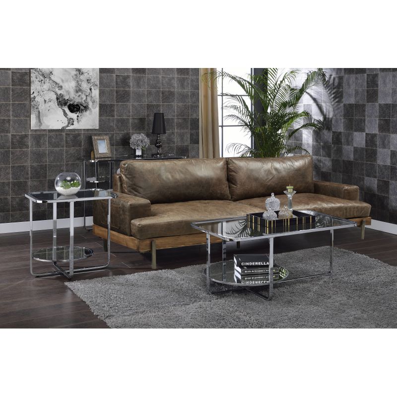 ACME Hollo Sofa Table, Chrome & Glass