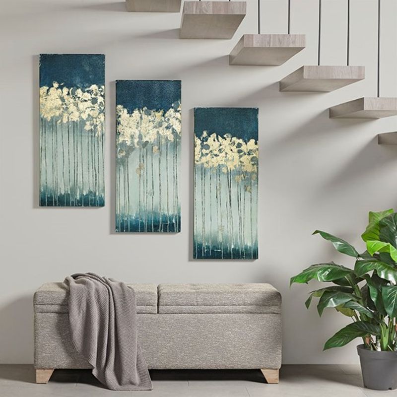 Midnight Forest Gold Foil Abstract 3-piece Canvas Wall Art Set