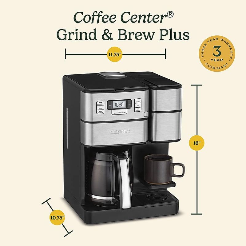 Cuisinart - Coffee Center Grind Brew Plus 12-Cup Coffee Maker with Carafe and Single Serve Brewer - Black Stainless Steel