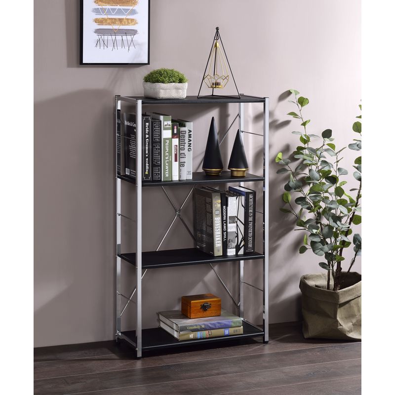 ACME Tennos Bookshelf, Black & Chrome Finish