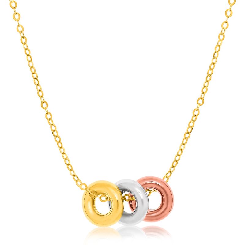 14k Tri Color Gold Chain Necklace with Three Open Circle Accents (18 Inch)