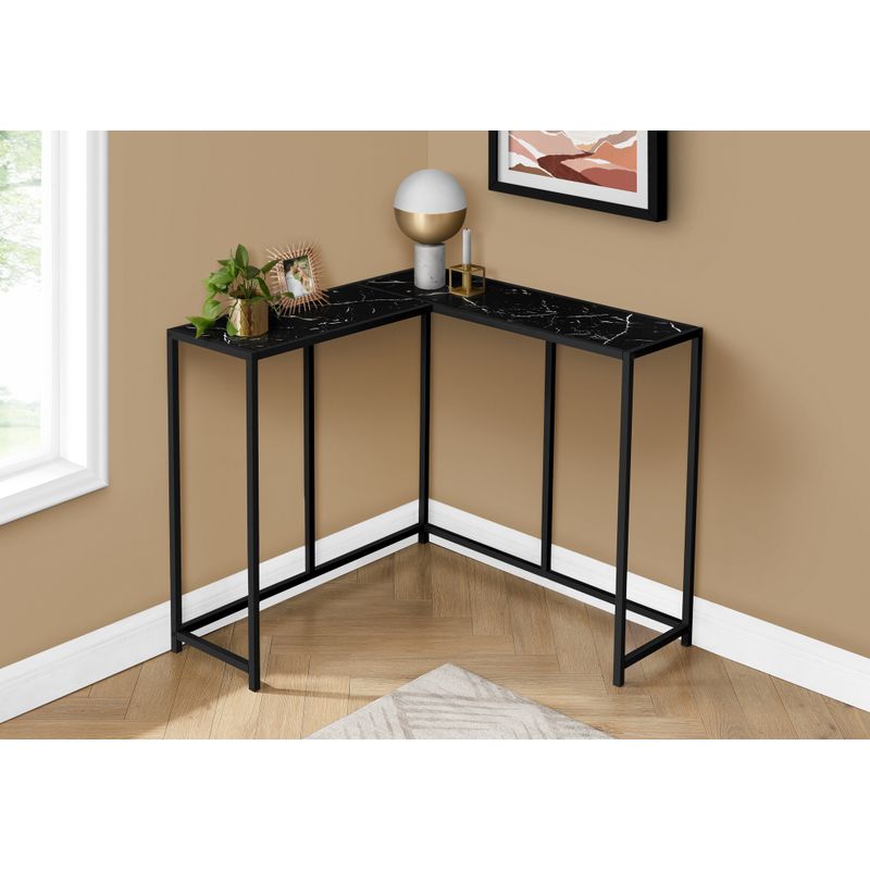 Accent Table/ Console/ Entryway/ Narrow/ Corner/ Living Room/ Bedroom/ Metal/ Laminate/ Black Marble Look/ Contemporary/ Modern