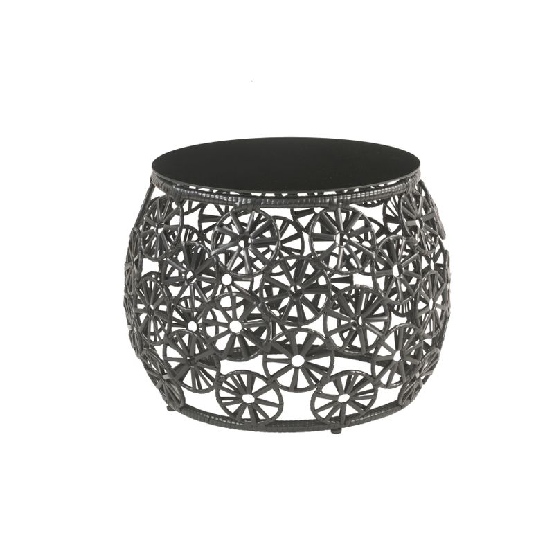 ACME Hikre Patio Lounge Chair & Side Table, Clear Glass, Charcoal Fabric & Black Wicker