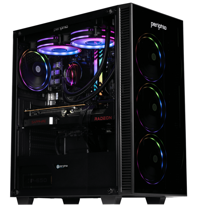 Periphio Firestorm Prebuilt VR Ready Gaming PC, AMD Ryzen 5 5600X (4.6GHz Turbo), Radeon RX 6800 XT (16GB), 1TB M.2 NVMe SSD, 16GB DDR4 RAM,