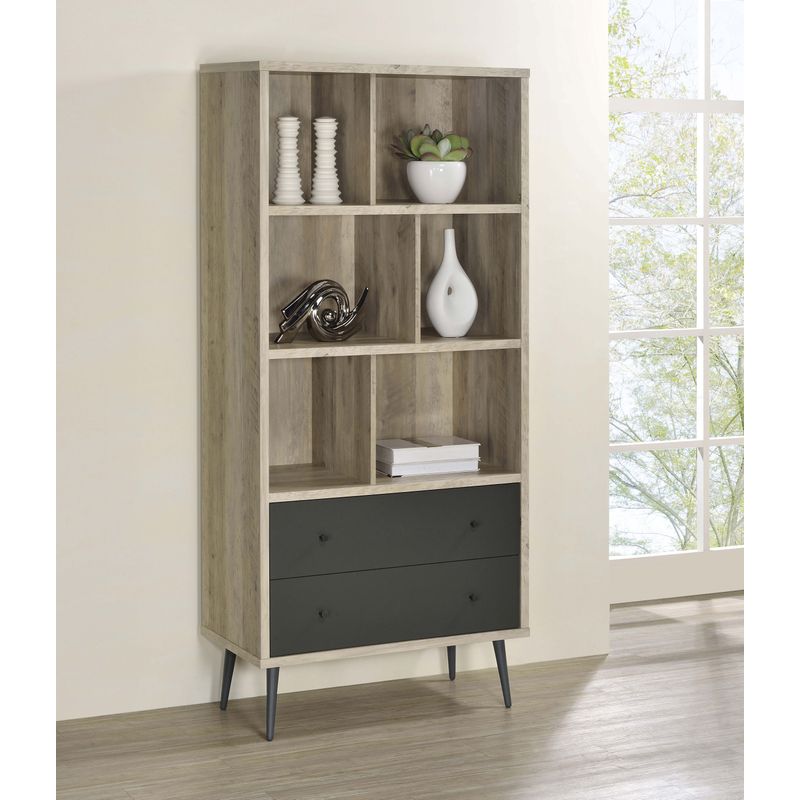 Maeve 3-shelf Engineered Wood Bookcase with Drawers Antique Pine and Grey