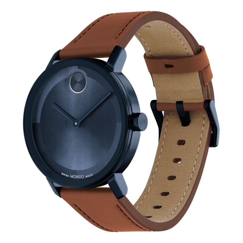 Movado - Men's Bold Evolution 2.0 Navy & Cognac Leather Strap Watch Navy Dial