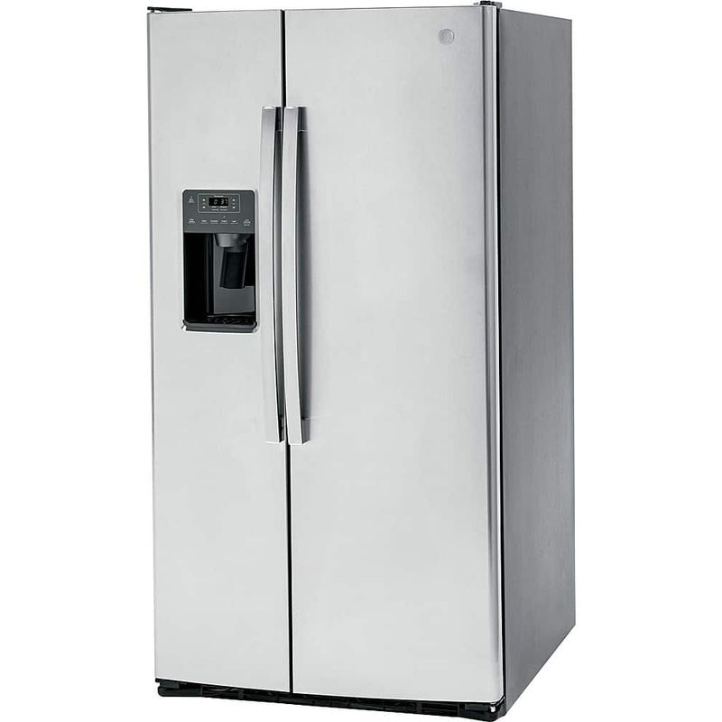 GE - 25.3 Cu. Ft. Side-by-Side Refrigerator with External Ice & Water Dispenser - Stainless Steel