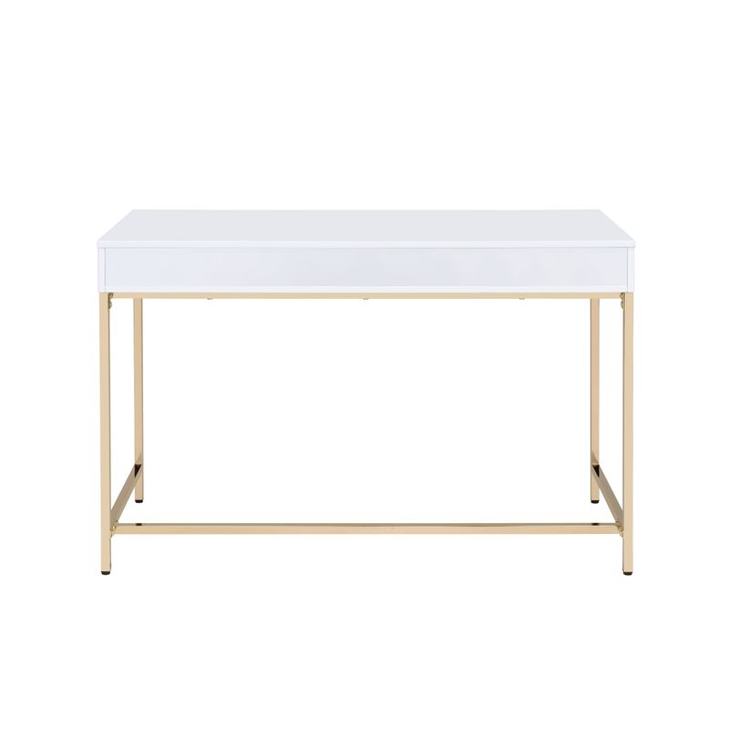 ACME Ottey Vanity Desk(Same 92540), White High Gloss & Gold Finish