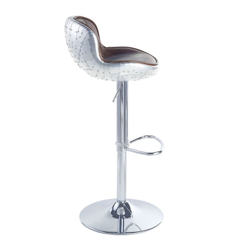 ACME Brancaster Adjustable Stool w/Swivel, Vintage Brown Top Grain Leather & Aluminum