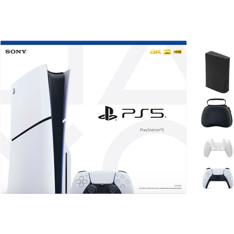 Sony - PlayStation 5 Slim Console - White With Accessories & White Controller (Total 2 Controllers Included)