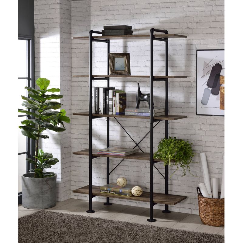 ACME Nefo Bookshelf, Rustic Oak & Black Finish