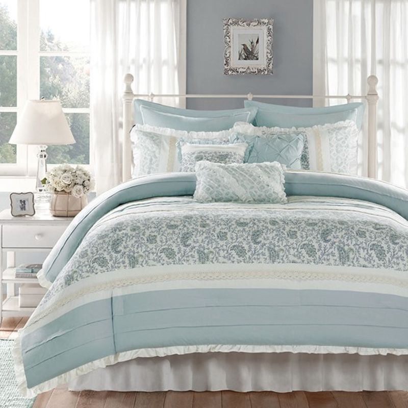 Aqua Dawn 9 Piece Cotton Percale Comforter Set King