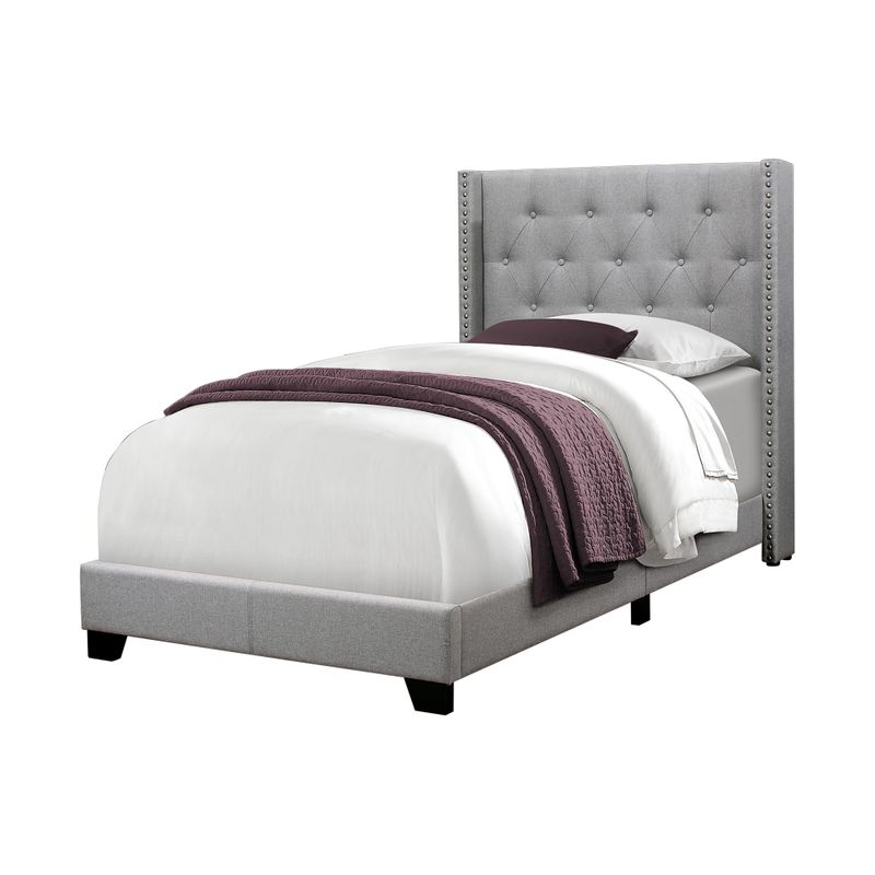 Bed - Twin Size / Grey Linen With Chrome Trim