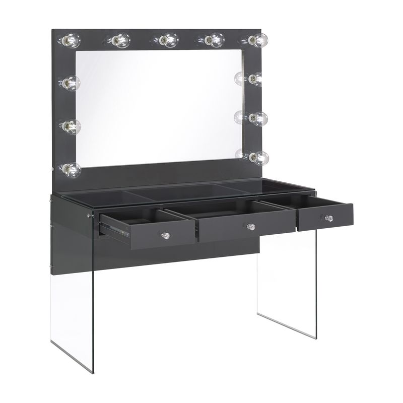 3-drawer Vanity Desk with Lighting Mirror Grey High Gloss