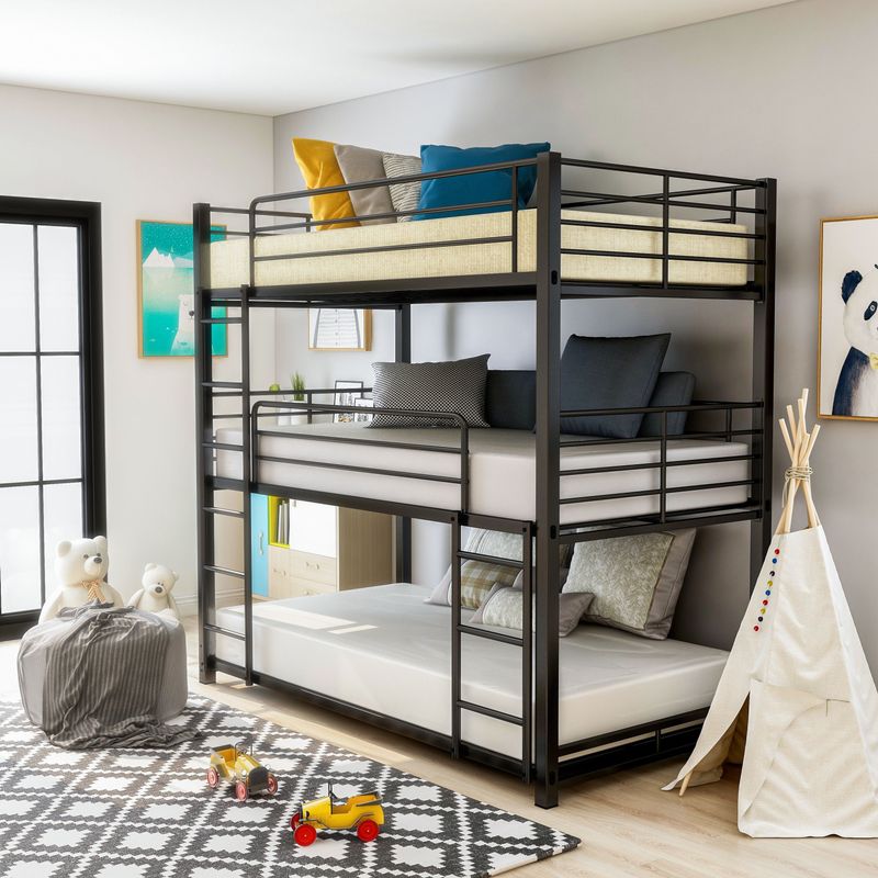 Contemporary Metal Full Triple Bunk Bed in Sand Black