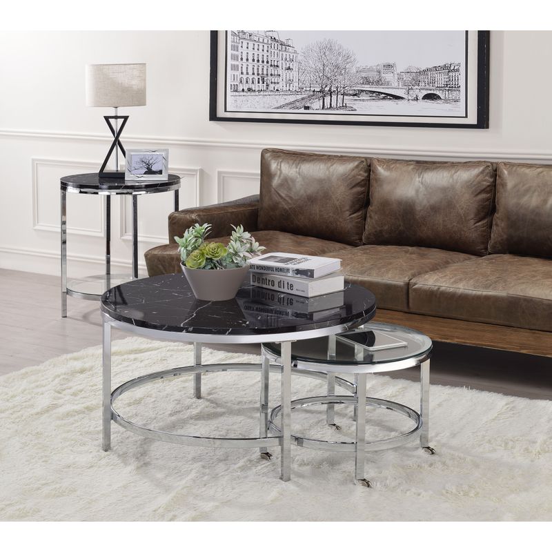 ACME Virlana End Table, Black Engineering Stone & Chrome Finish