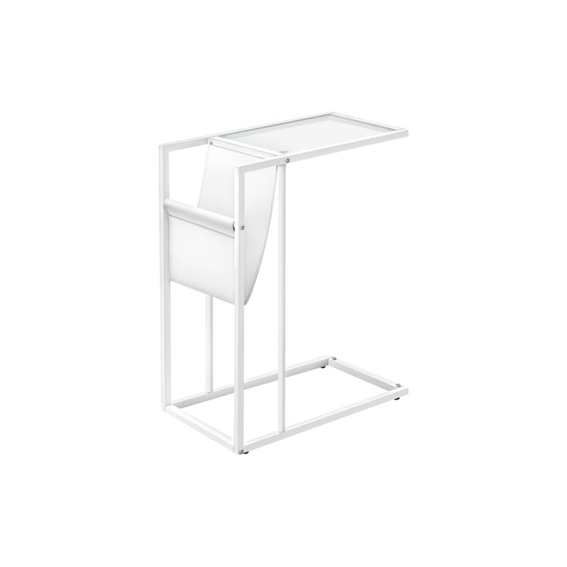 Accent Table/ C-shaped/ End/ Side/ Snack/ Magazine Storage/ Living Room/ Bedroom/ Metal/ Pu Leather Look/ Tempered Glass/ White/ Contemporar