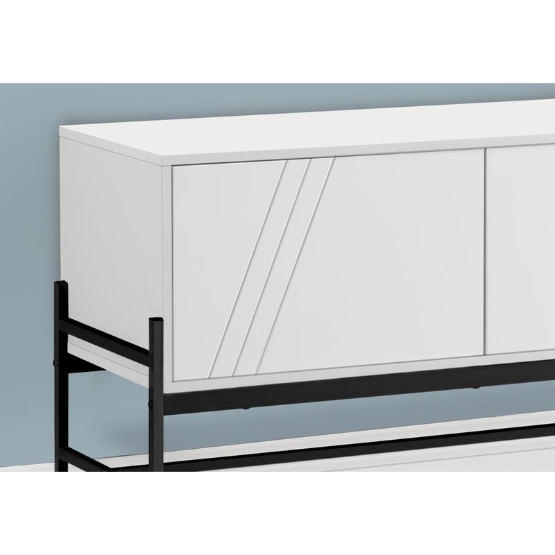 TV Stand - 60"L / White / Black Metal With Storage