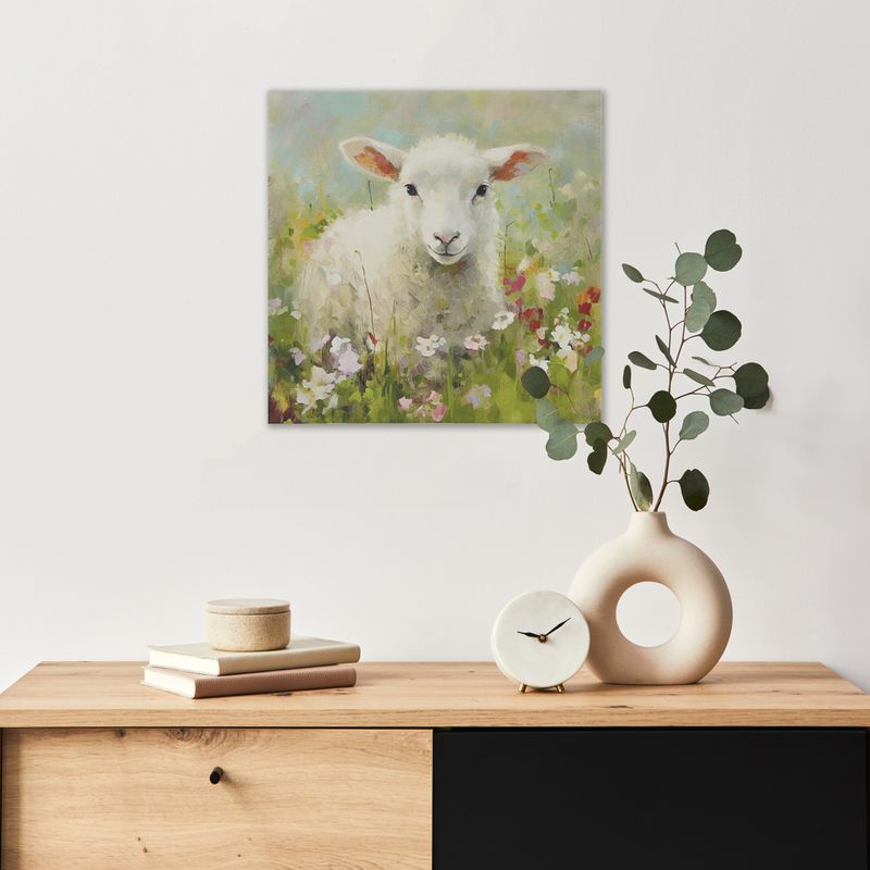 Lamb/Green Multi Sunshine Animals Lamb Canvas Wall Art See below