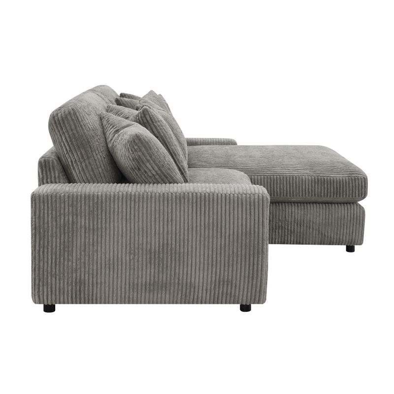 ACME Tavia Sectional Sofa w/6 Pillows, Gray Corduroy