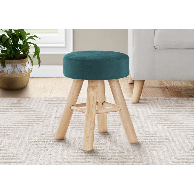 Ottoman/ Pouf/ Footrest/ Foot Stool/ 12" Round/ Velvet/ Wood Legs/ Green/ Natural/ Contemporary/ Modern