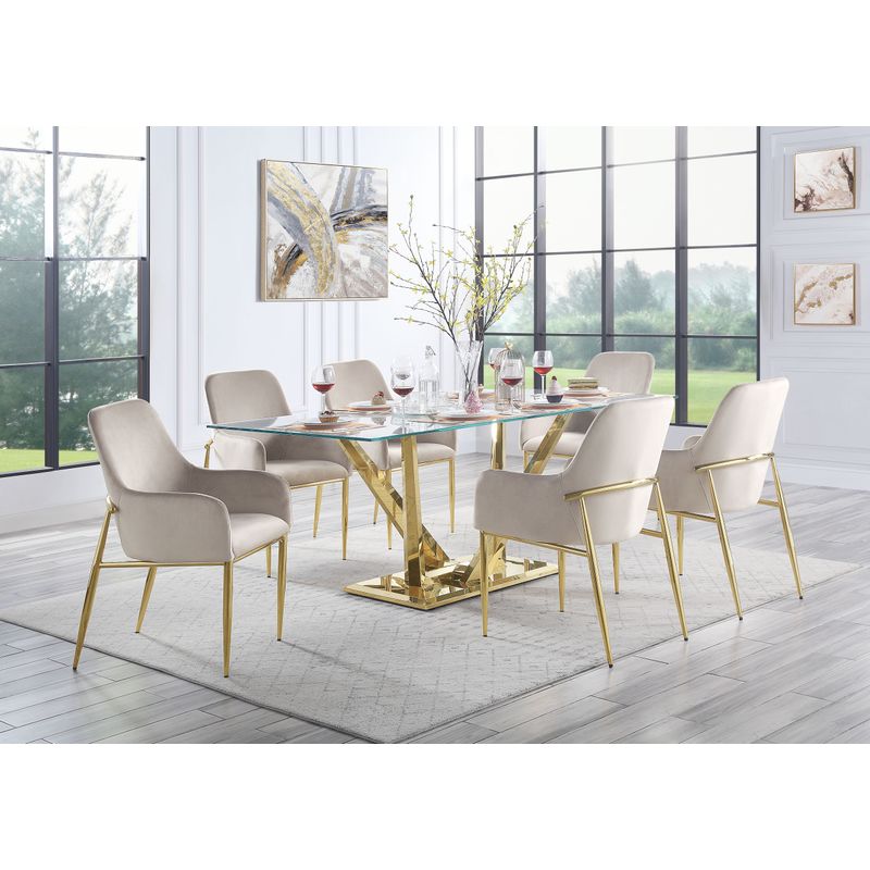 ACME Barnard Dining Table, Clear Glass & Mirrored Gold Finish