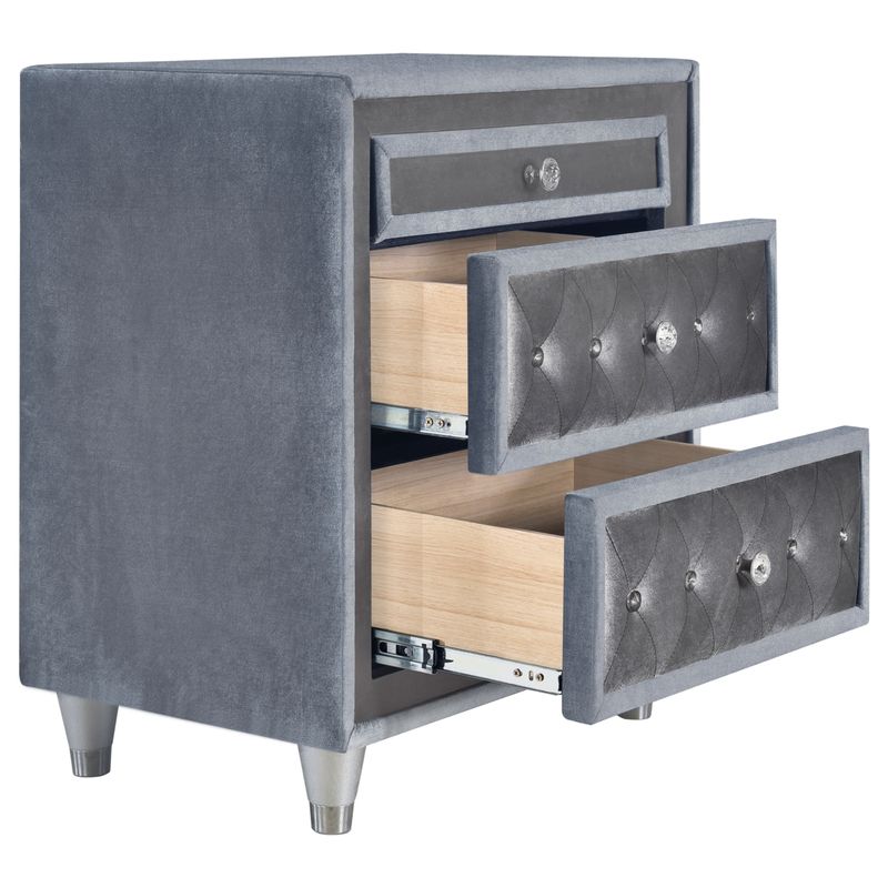 Antonella 3-drawer Upholstered Nightstand Grey