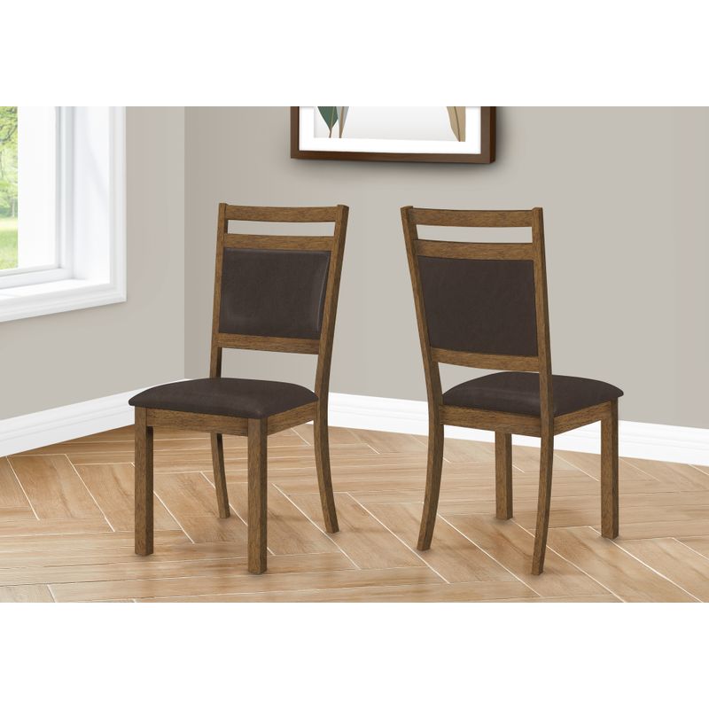 Dining Chair/ Set Of 2/ Side/ Upholstered/ Kitchen/ Dining Room/ Pu Leather Look/ Wood Legs/ Brown/ Transitional