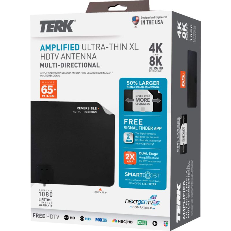 TERK - Amplified Multi-Directional Ultra-Thin XL HDTV Antenna - Reversible for Black or White