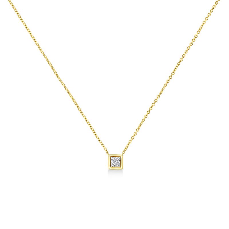 10K Yellow Gold Plated .925 Sterling Silver 1/10 Cttw Miracle Set Round Diamond Square Box Shape 18" Pendant Necklace (K-L Color, I2-I3 Clar