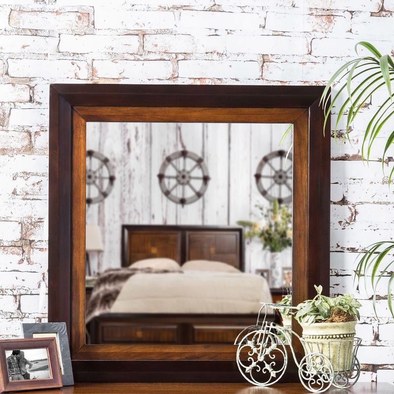 Transitional Wooden Frame Mirror in Acacia/Walnut