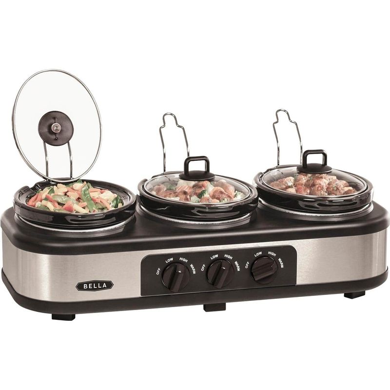 Bella - 3 x 1.5-Quart Triple Slow Cooker - Stainless Steel/Black