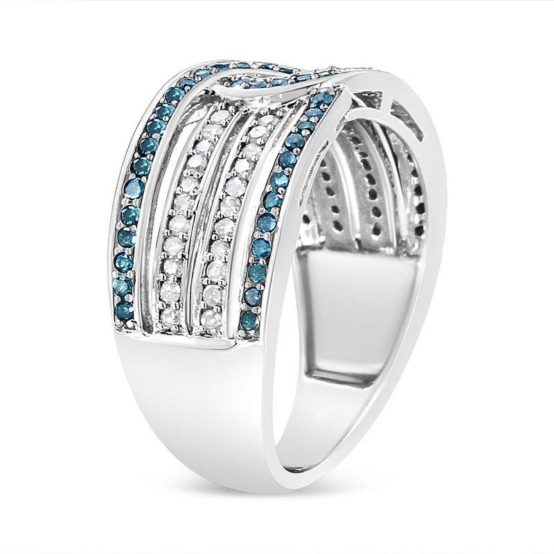 .925 Sterling Silver 1/2 Cttw White and Blue Color Treated Diamond Band Ring (H-I Color, I1-I2 Clarity) - Size 6