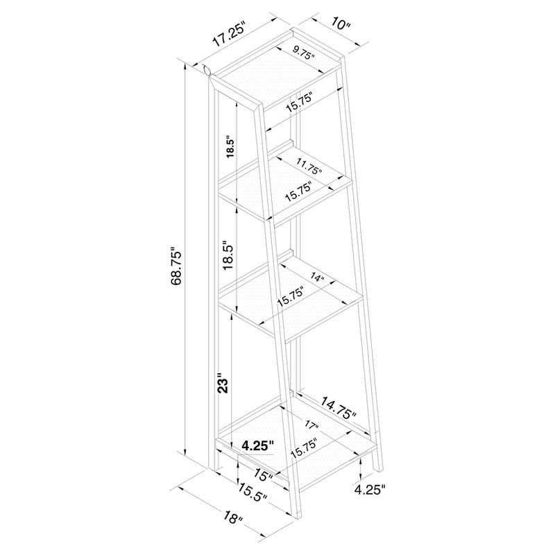 Pinckard 4-shelf Ladder Bookcase Grey Stone and Black