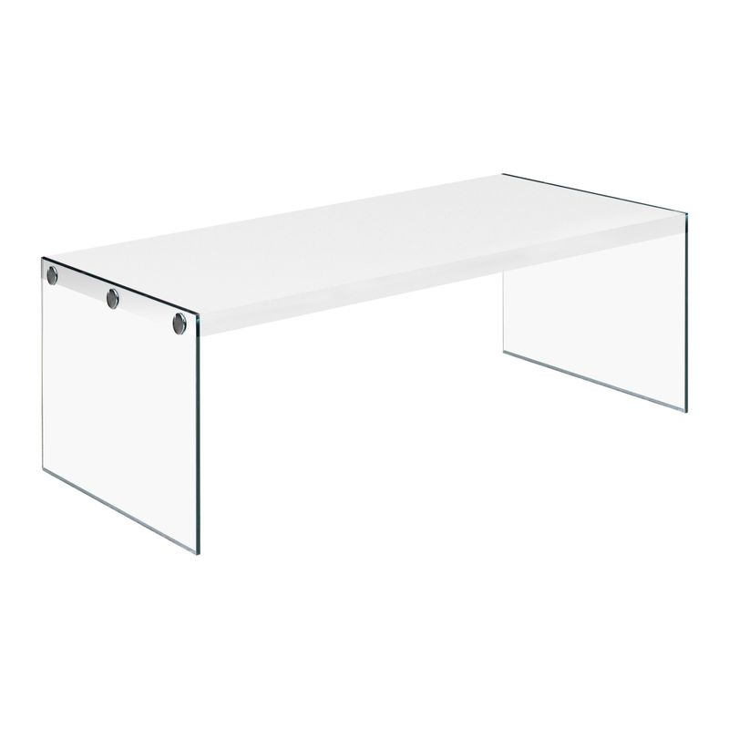 Coffee Table/ Accent/ Cocktail/ Rectangular/ Living Room/ 44"L/ Tempered Glass/ Laminate/ Glossy White/ Clear/ Contemporary/ Modern